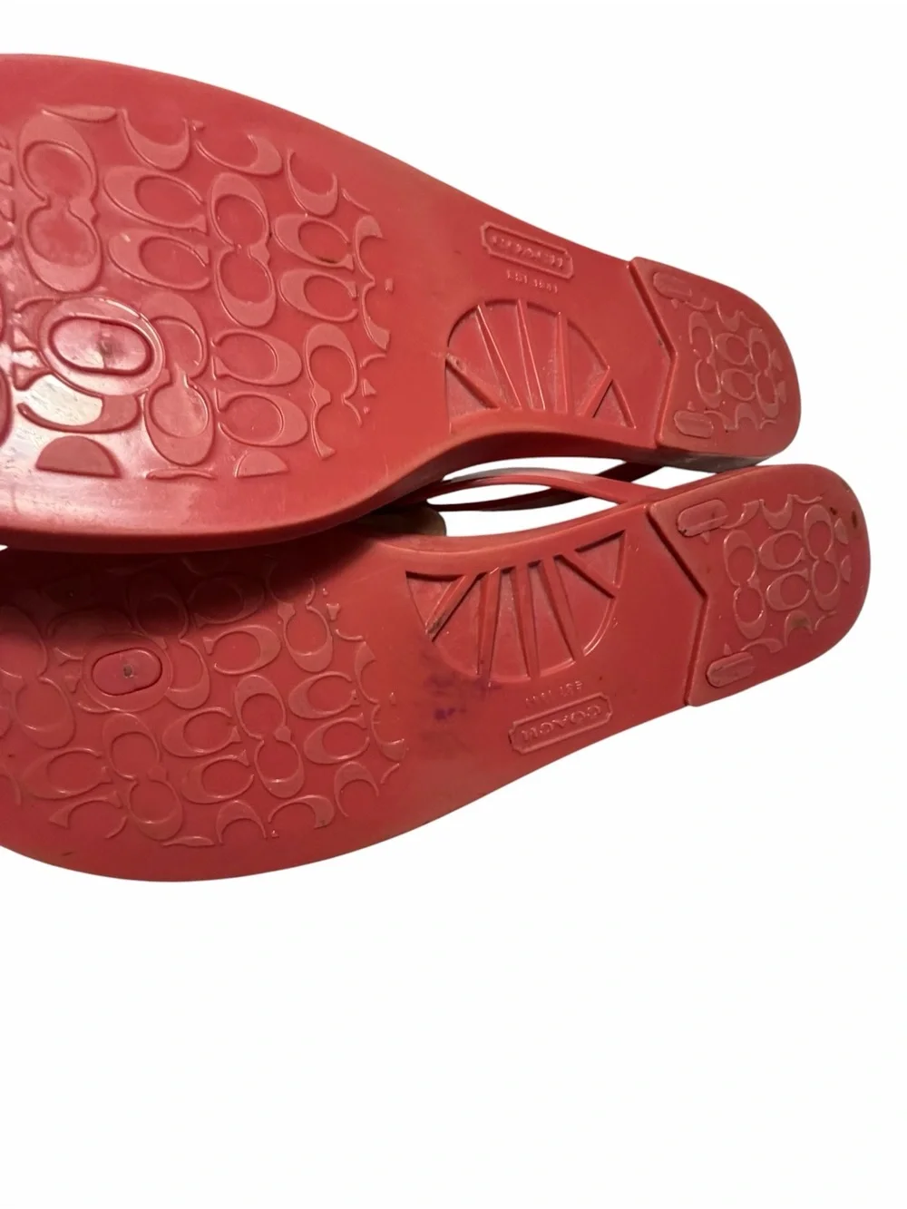 COACH Landon Jelly Flip Flops Coral with Gold Color Accent Bow Sz 8.5